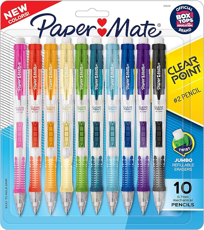 Paper Mate Clearpoint Mechanical Pencils 0.7mm, HB #2 Pencil Lead, 2 Pencils, School Supplies, Teacher Supplies, Drawing Pencils, Sketching Pencils, Assorted Barrel Colors, 10 Count