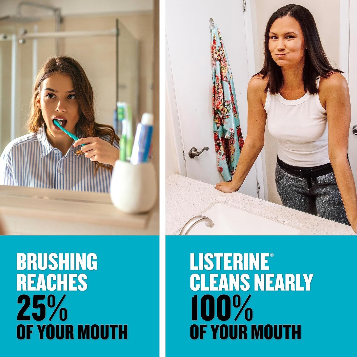 Listerine Zero Alcohol Mouthwash, Alcohol-Free Oral Rinse to Kill 99% of Germs That Cause Bad Breath for Fresh Breath & Clean Mouth, Less Intense Taste, Cool Mint Flavor, 1 L (Pack of 1)