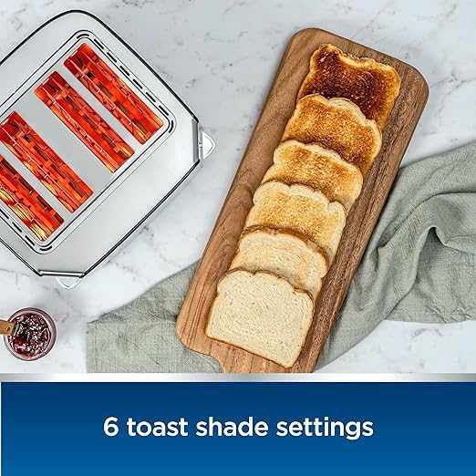 Oster 4-Slice Toaster, Touch Screen with 6 Shade Settings and Digital Timer, Black/Stainless Steel