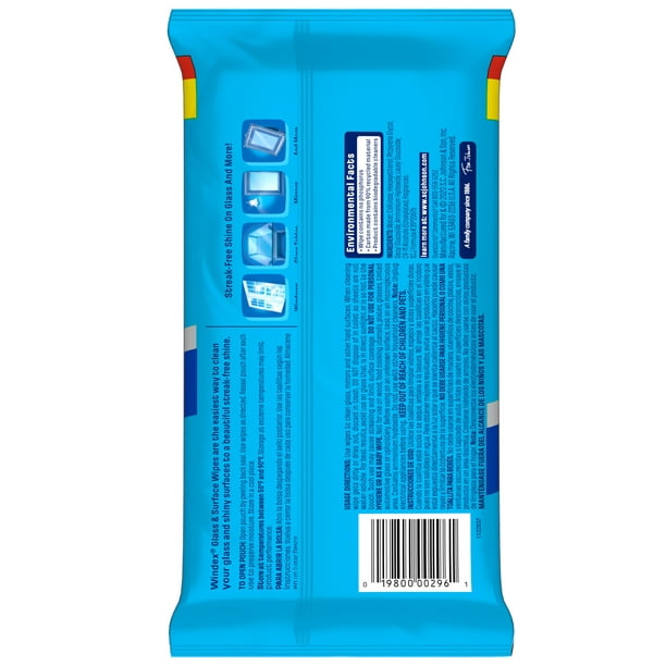 Windex Glass and Surface Pre-Moistened Wipes, Original, 38 Wipes, 3 Count Pack (114 Wipes Total)