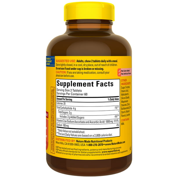 Nature Made Extra Strength Dosage Chewable Vitamin C 1000 mg Per Serving Tablets, 120 Count