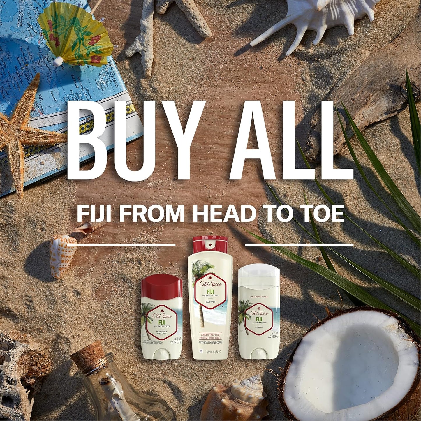 Old Spice Aluminum-Free Deodorant for Men, 24/7 Odor Protection, Long Lasting Freshness, Fresher Collection, Fiji with Palm Tree Scent, 3.0 oz
