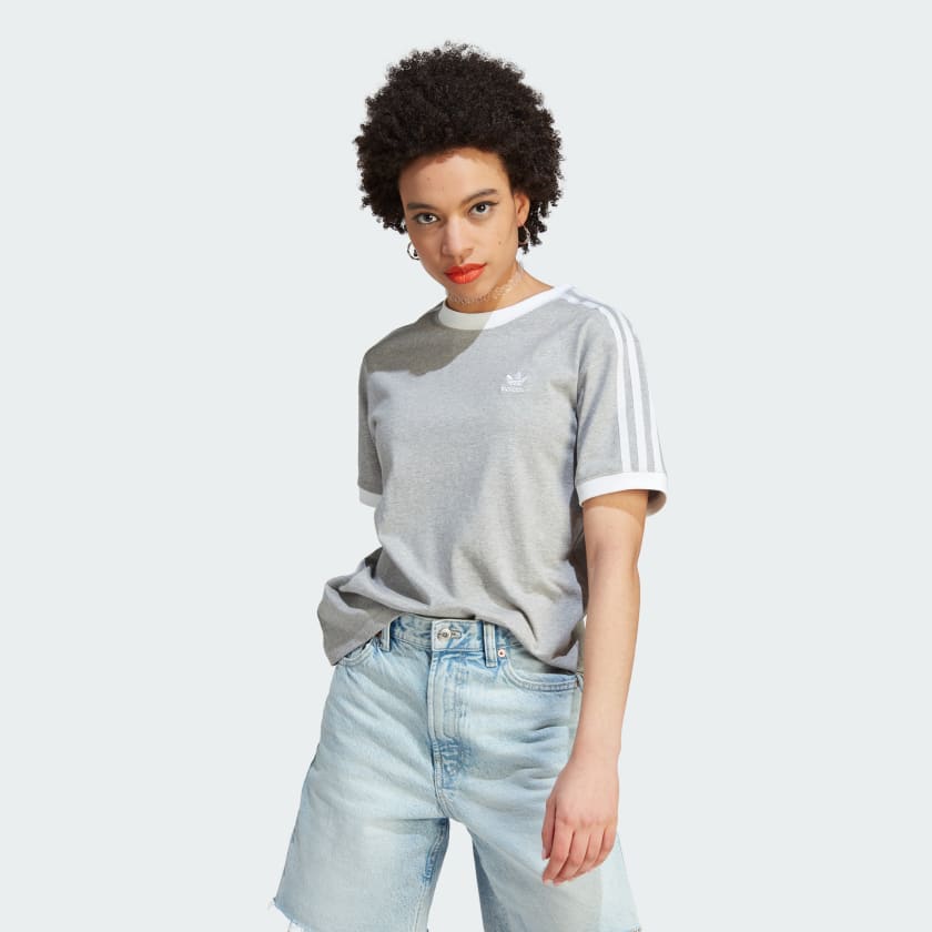 Adidas Women's Adicolor Classics 3-Stripes Tee, Medium Grey Heather