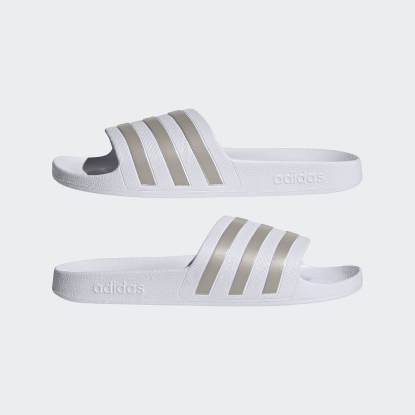 Adidas Women's Adilette Aqua Slides, Cloud White / Platinum Metallic / Cloud White