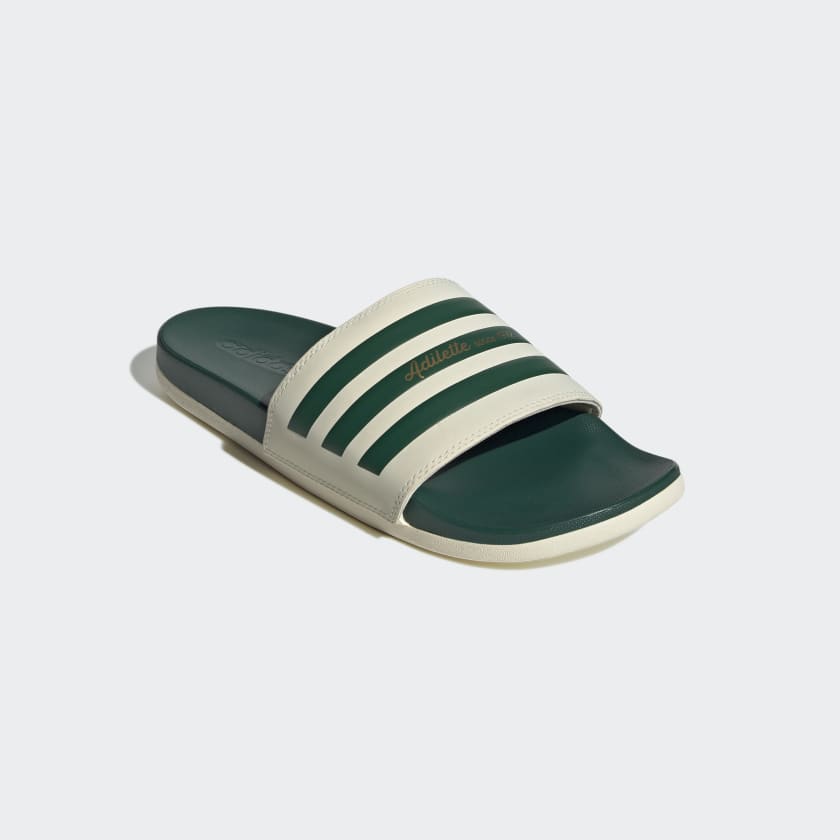 Adidas Women's Adilette Comfort Slides, Wonder White / Collegiate Green / Gold Metallic