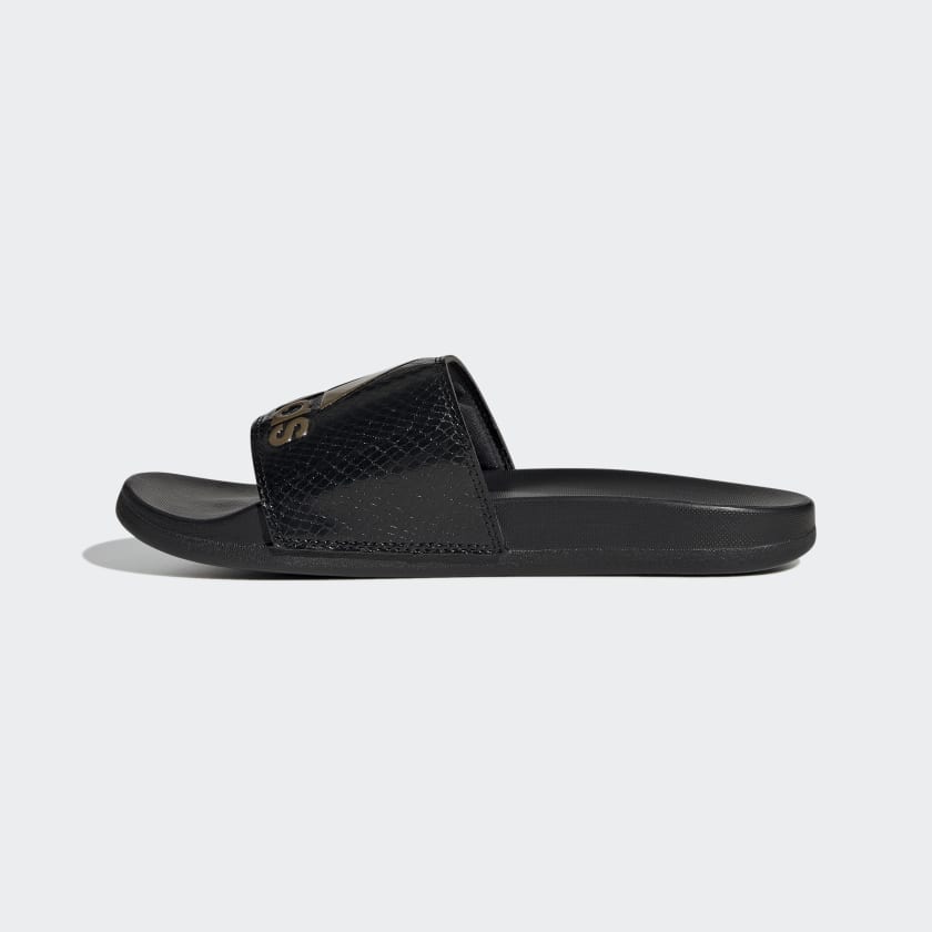 Adidas Women's Adilette Comfort Slides, Core Black / Gold Metallic / Core Black