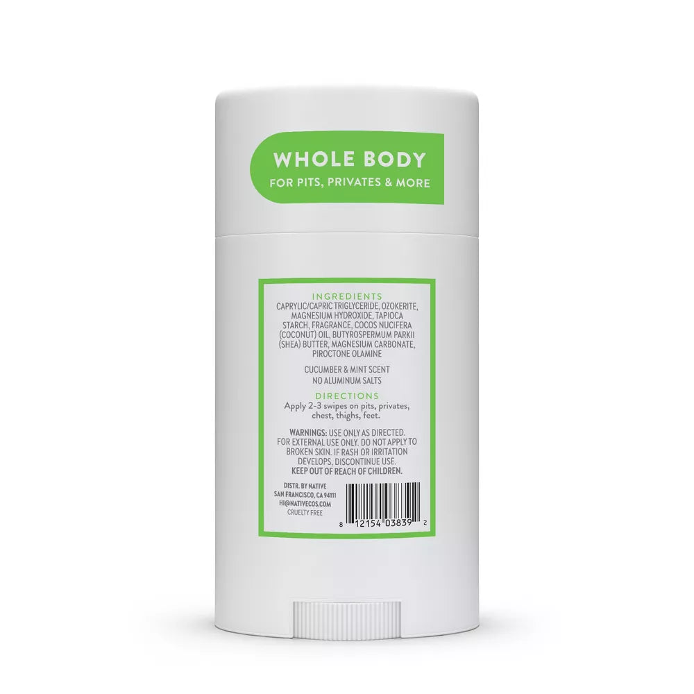 Native Whole Body Deodorant Stick - Cucumber & Mint - Aluminum Free - 2.3oz