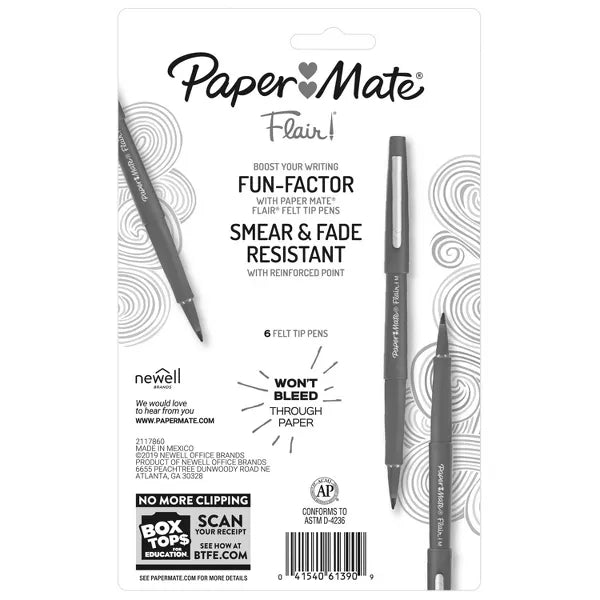 Paper Mate 6ct Pens Flair Core Medium Tip Assorted Colors