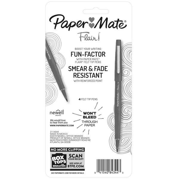 Paper Mate Flair 4pk Marker Pens Felt Tip 0.7mm Black