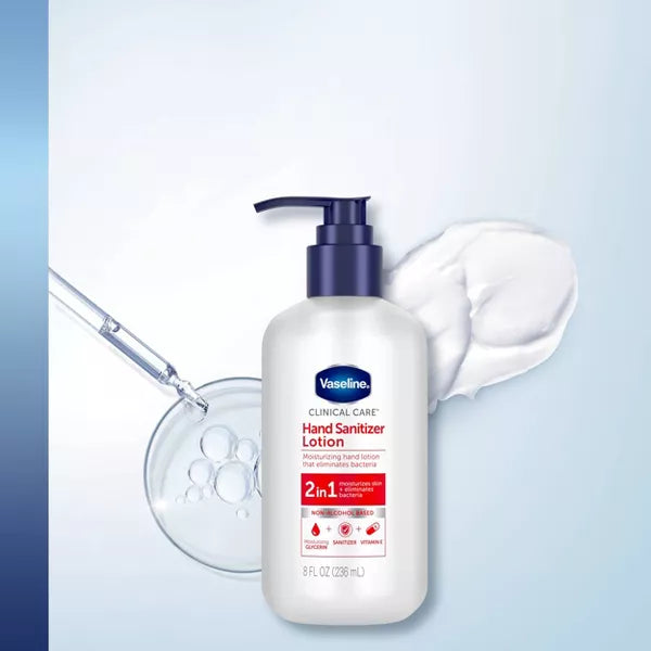 Vaseline Clinical Care 2-in-1 Hand Sanitizer Pump Lotion - Unscented - 8 fl oz