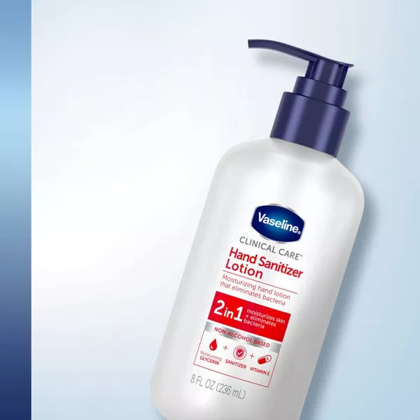 Vaseline Clinical Care 2-in-1 Hand Sanitizer Pump Lotion - Unscented - 8 fl oz