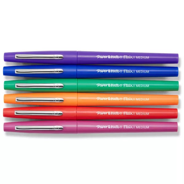Paper Mate 6ct Pens Flair Core Medium Tip Assorted Colors