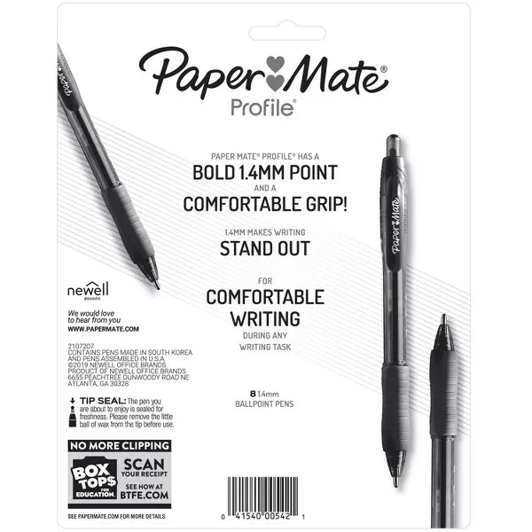 Paper Mate Profile 8pk Ballpoint Pens 1.4mm Bold Tip Black