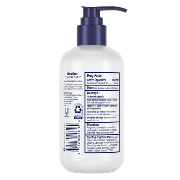 Vaseline Clinical Care 2-in-1 Hand Sanitizer Pump Lotion - Unscented - 8 fl oz