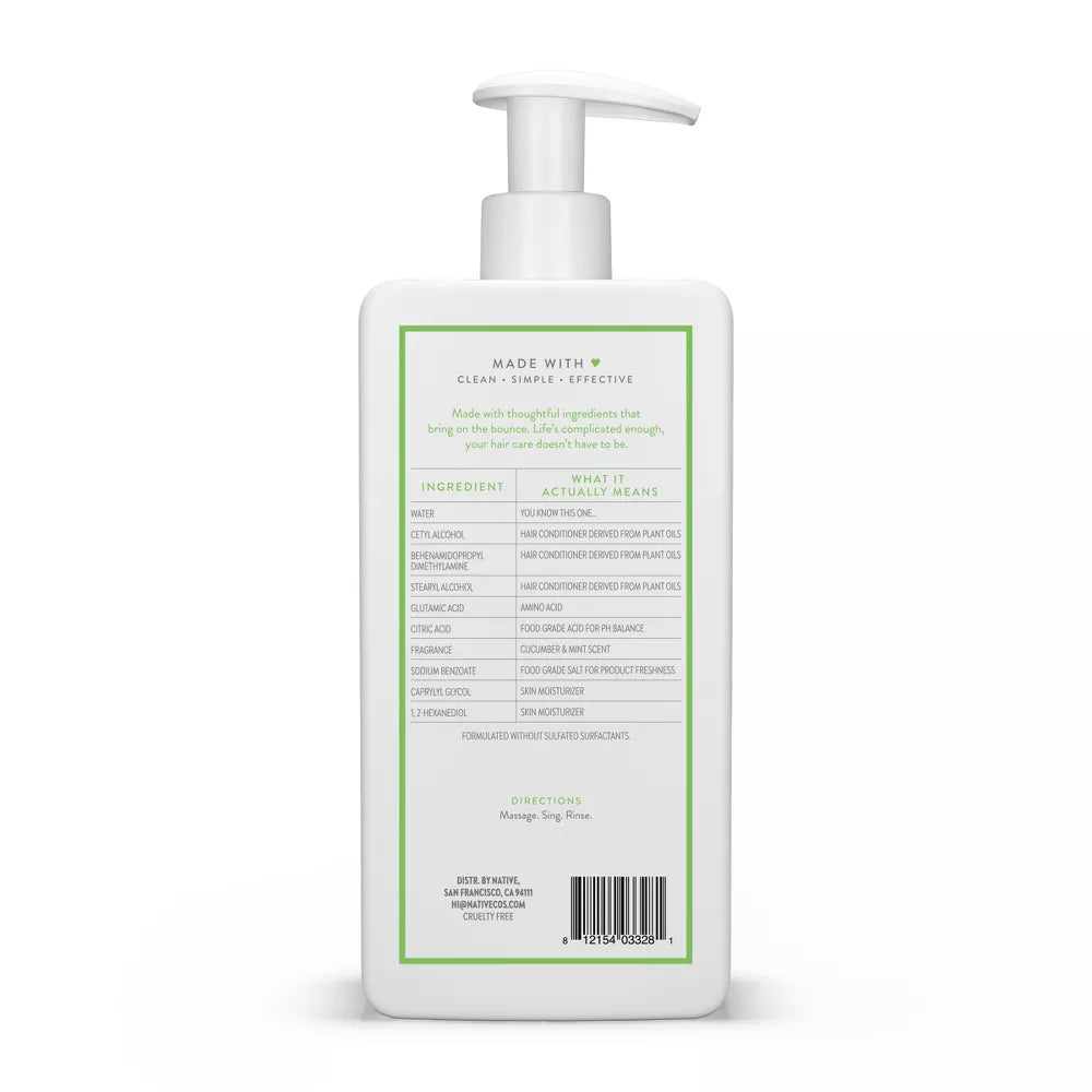 Native Vegan Cucumber & Mint Natural Volume Conditioner, Clean, Sulfate, Paraben and Silicone Free - 16.5 fl oz