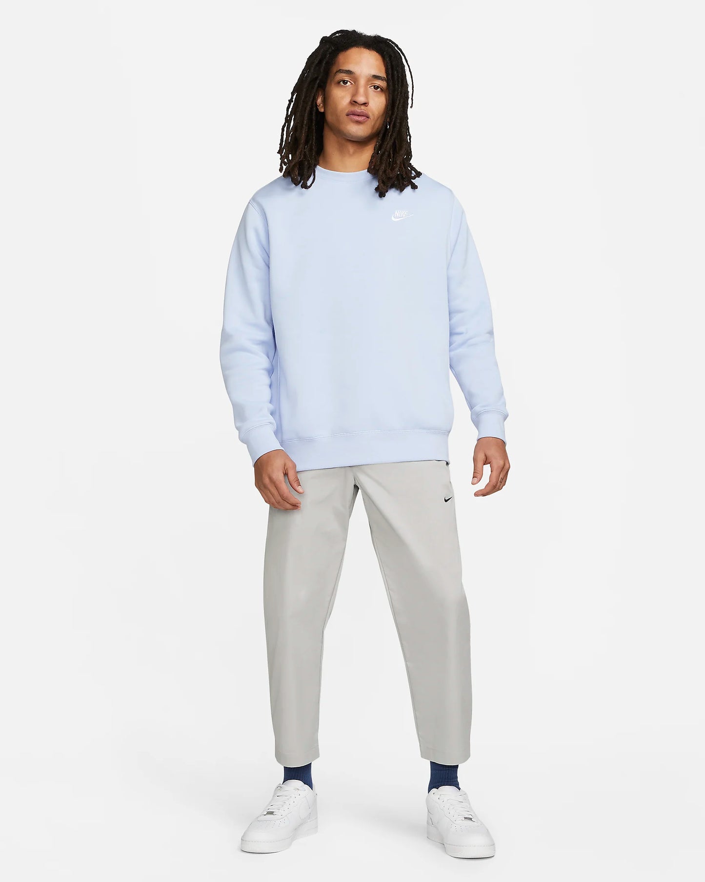 Nike Men's Sportswear Club Fleece Crew, Light Marine/White