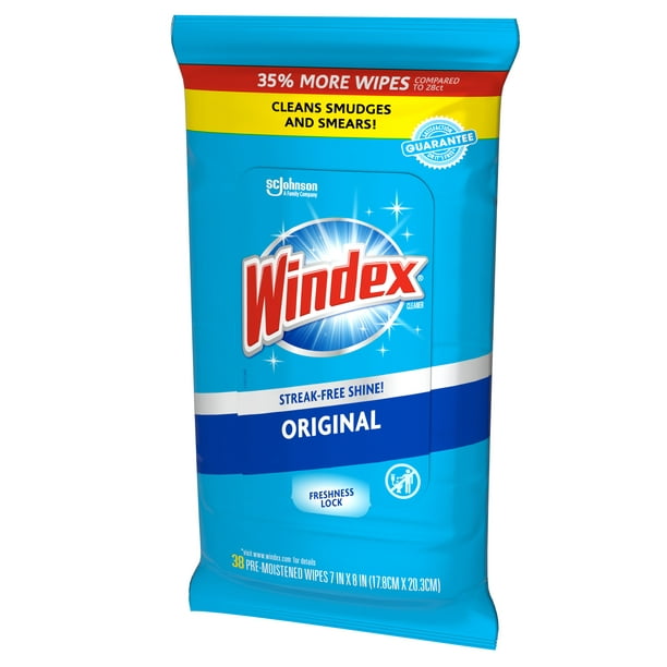Windex Glass and Surface Pre-Moistened Wipes, Original, 38 Wipes, 3 Count Pack (114 Wipes Total)