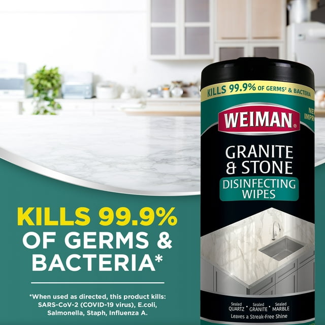 Weiman Granite and Stone Kitchen and Bath Cleaner Wipes with Disinfectant, 30 Count, 1 Pack