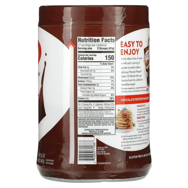 Premier Protein 100% Whey Protein Powder, Chocolate Milkshake, 30g Protein, 24.5 oz, 1.5 lb