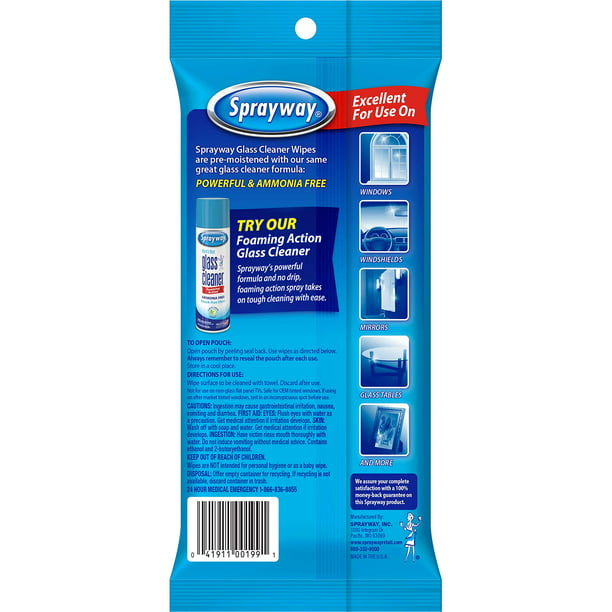 Sprayway SW199R Ammonia-Free Glass Cleaner Wipes, Fresh Scent, 20 Count