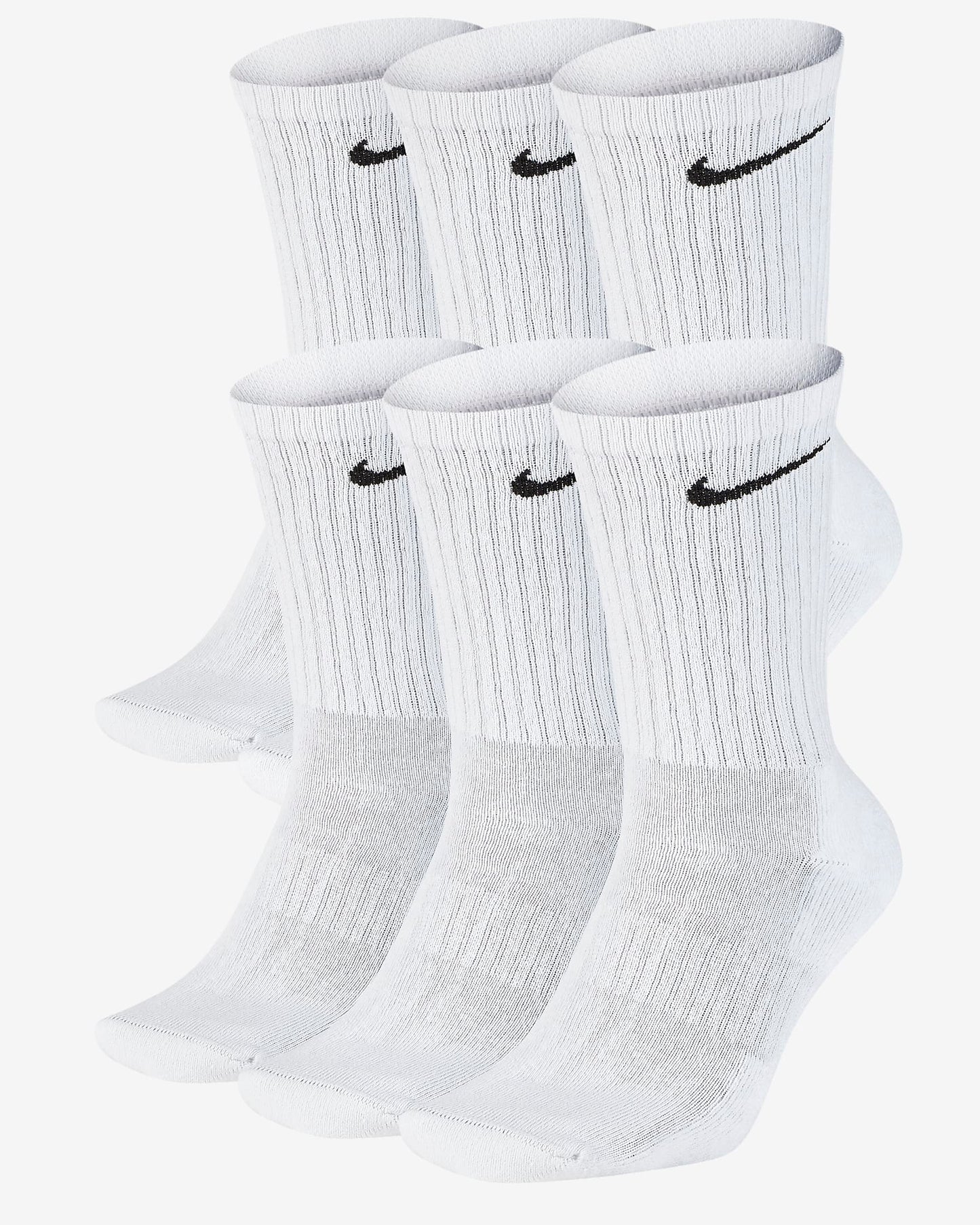 Nike Everyday Cushioned Training Crew Socks (6 Pairs), White/Black