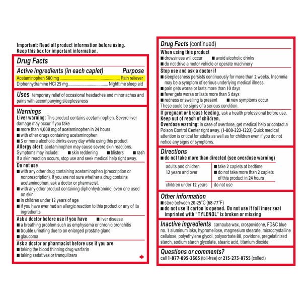 Tylenol PM Extra Strength Pain Reliever & Sleep Aid Caplets, 100 ct
