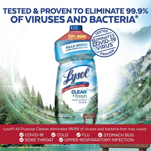 Lysol Multi-Surface Cleaner, Sanitizing and Disinfecting Pour, to Clean and Deodorize, Cool Adirondack Air, 48oz