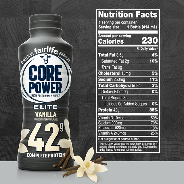 Core Power Elite High Protein Shake with 42g Protein by fairlife Milk, Vanilla, 14 fl oz, 12 count