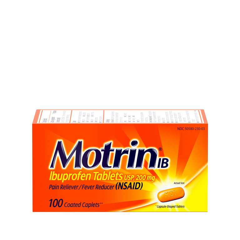 Motrin IB, Ibuprofen 200mg Tablets for Pain & Fever Relief, 100 Ct