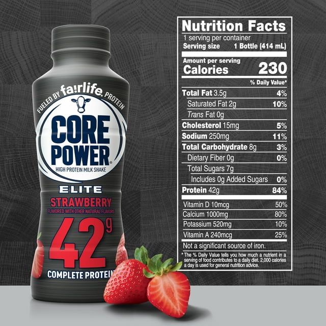 Core Power Elite High Protein Shake with 42g Protein by fairlife Milk, Strawberry, 14 fl oz, 12 Count
