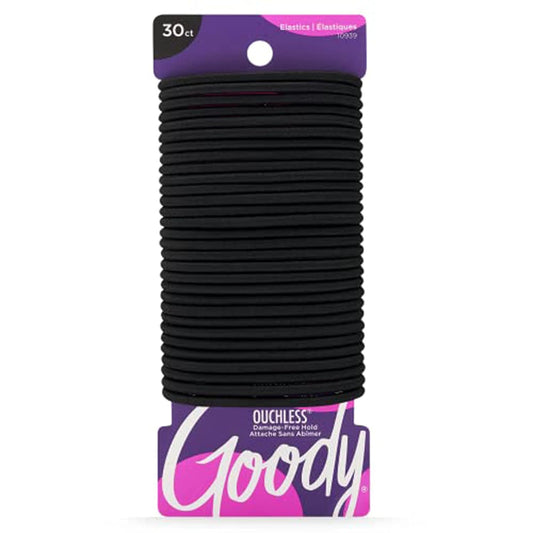 Goody Ouchless Elastic Hair Ties - 30 Ct, Black, 4MM Rubber Bands for Hair, Pain-Free Hair Accessories for Women & Men, Made for Long-Lasting Braids, Ponytails & More, All Hair Types