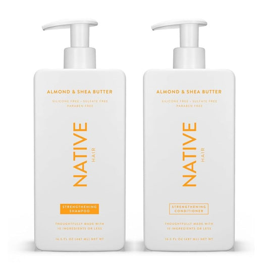 Native Shampoo and Conditioner Contain Naturally Derived Ingredients| All Hair Type Color & Treated, Fine to Dry Damaged, Sulfate & Dye Free - Almond & Shea Butter, 16.5 fl oz each (2 pack)