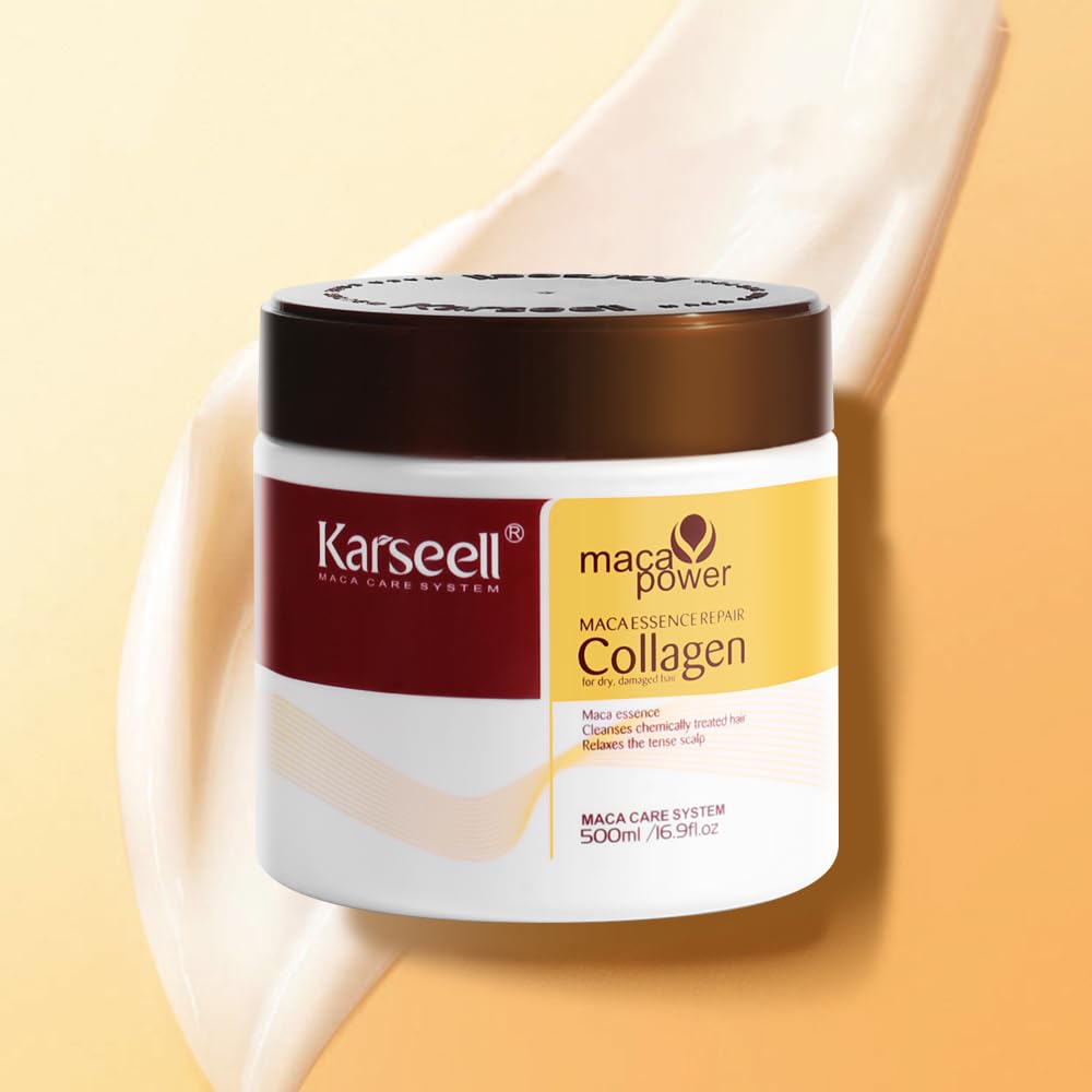 Karseell Collagen Hair Treatment Deep Repair Conditioning Argan Oil Collagen Hair Mask Essence for Dry Damaged Hair All Hair Types 16.90 oz 500ml