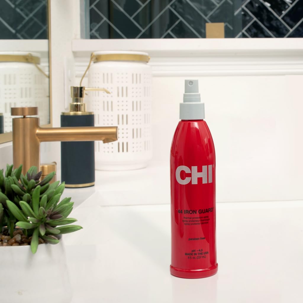 CHI 44 Iron Guard Thermal Protection Spray, Nourishing Formula Helps Resist Heat Damage to Hair & Tame Frizz, Clear, 8 Oz