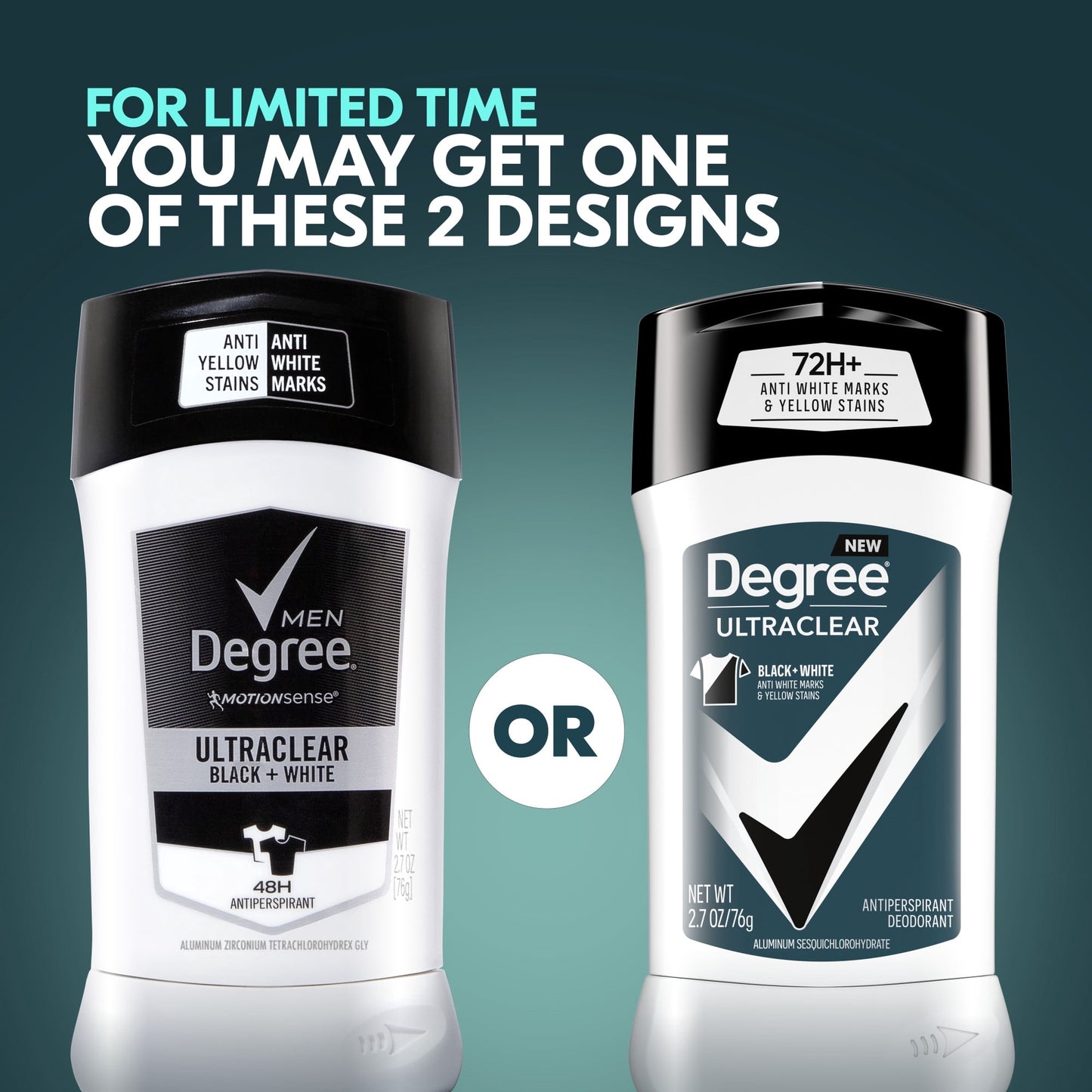 Degree Men UltraClear 72H Antiperspirant Deodorant Black+White, 2.7 oz, 2 Count