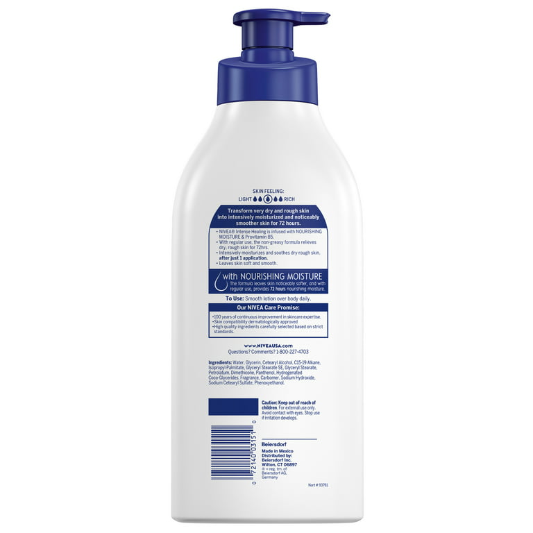 NIVEA Intense Healing Body Lotion, 72 Hour Moisture for Dry to Very Dry Skin, 20 Fl Oz Pump Bottle