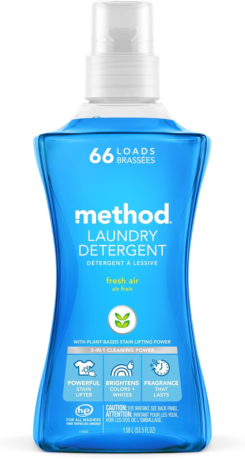 Method Liquid Laundry Detergent, Fresh Air, 66 Loads Per Bottle, Biodegradable Formula, Plant-Based Stain Remover, 53.5 Fl Oz (Pack of 1)