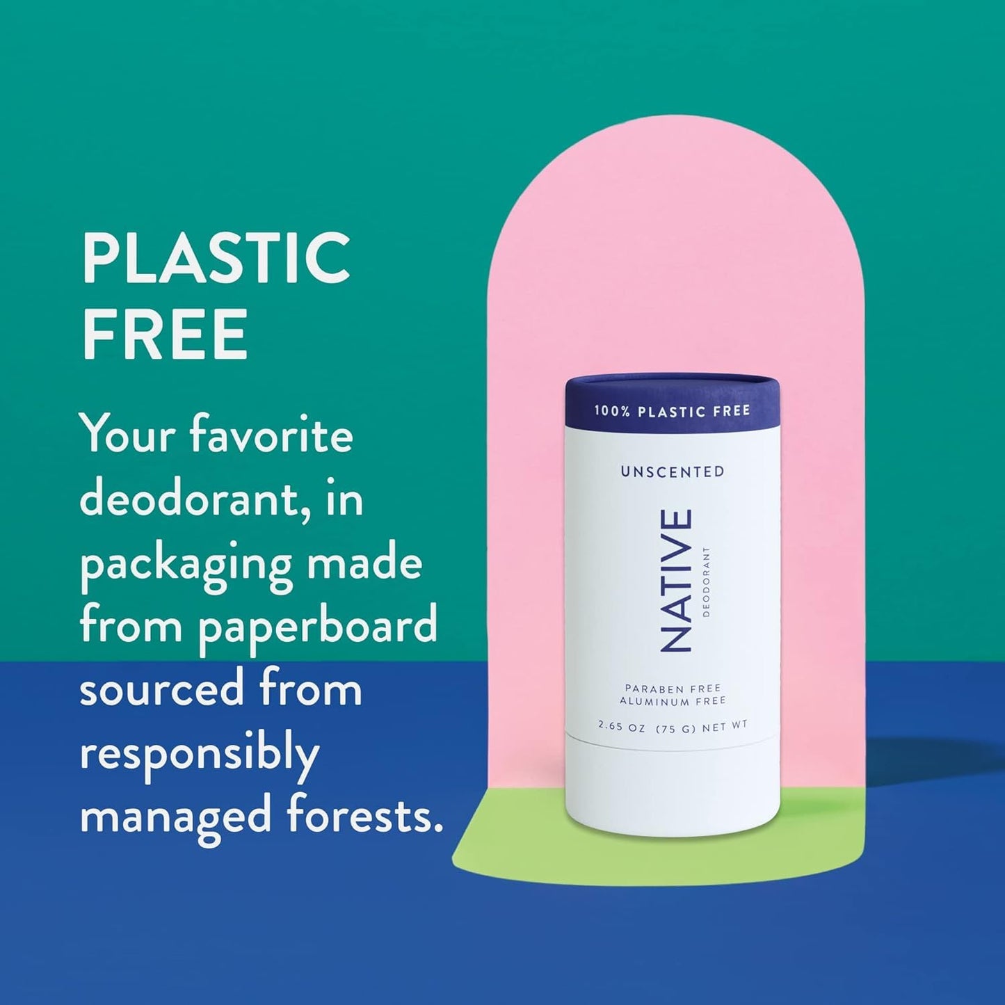 Native Plastic Free Deodorant - Unscented - Aluminum Free - 2.65 oz