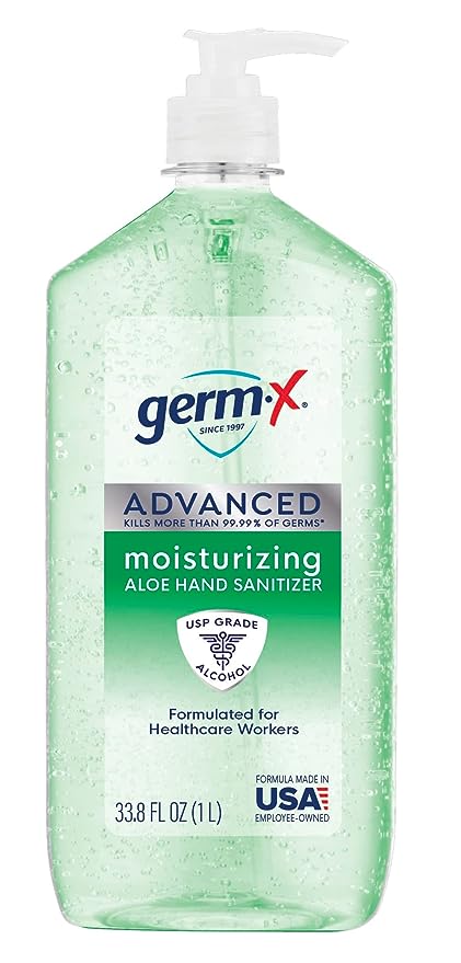 Germ-X Advanced Hand Sanitizer with Aloe and Vitamin E, Kids Hand Sanitizer, Non-Drying Moisturizing Gel, Instant and No Rinse Formula, Pump Bottle, Back to School Supplies, 1 Liter