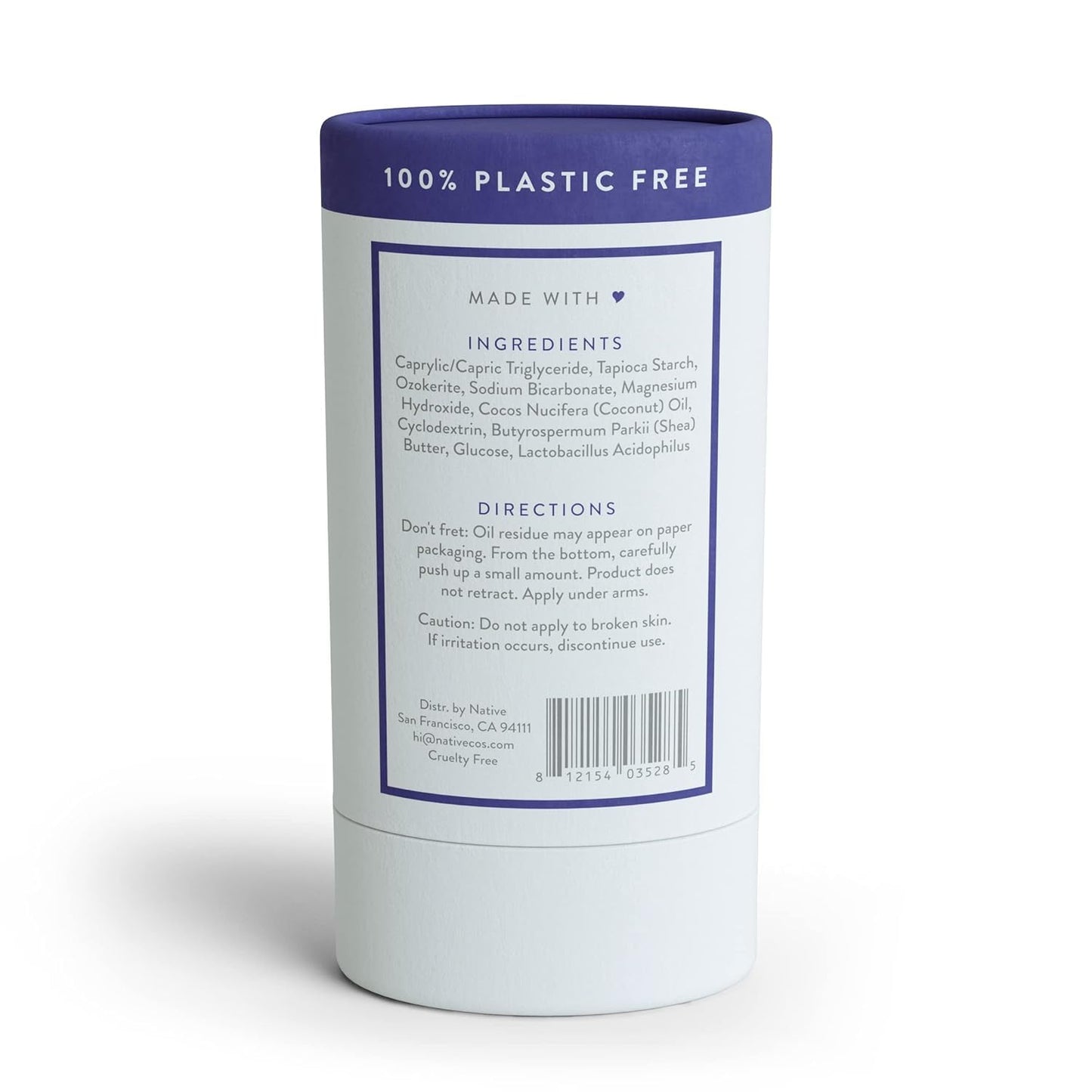 Native Plastic Free Deodorant - Unscented - Aluminum Free - 2.65 oz