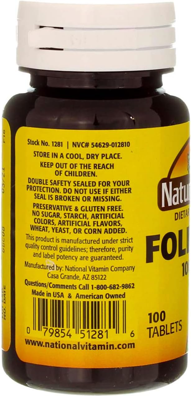 Nature's Blend Folic Acid 1000 mcg 100 Tablets