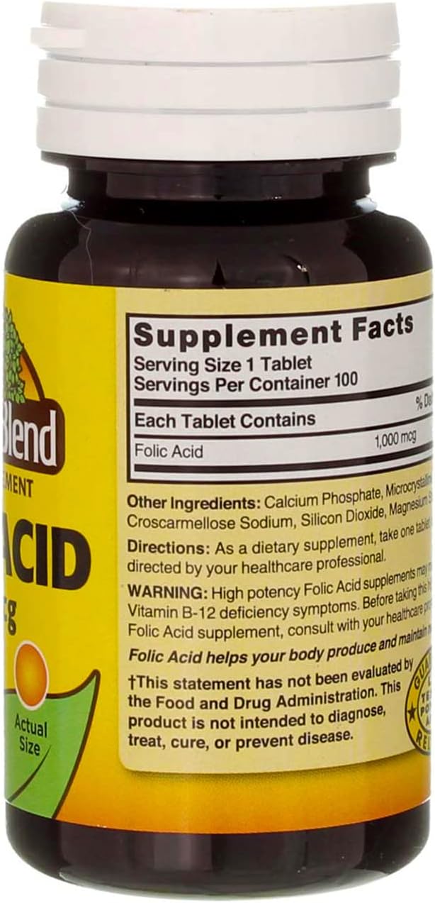 Nature's Blend Folic Acid 1000 mcg 100 Tablets