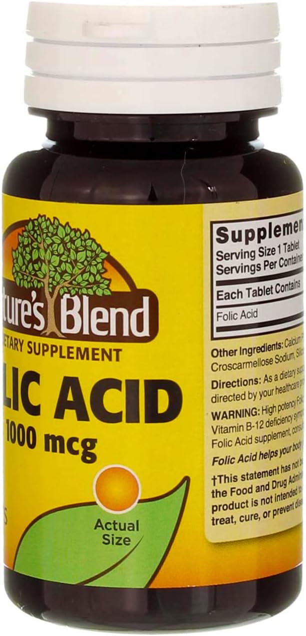 Nature's Blend Folic Acid 1000 mcg 100 Tablets