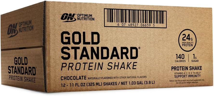 Optimum Nutrition Gold Standard Protein Shake, 24g Protein, Ready to Drink Protein Shake, Gluten Free, Vitamin C for Immune Support, Chocolate, 11 Fl Oz, 12 Count (Pack of 1) (Packaging May Vary)