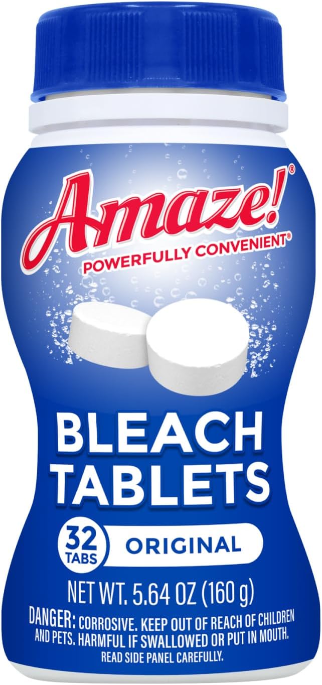 AMAZE Ultra Concentrated Bleach Tablets [32 tablets] - Original Scent - for Laundry, Toilet, and Multipurpose Home Cleaning. No Splash Liquid Bleach Alternative