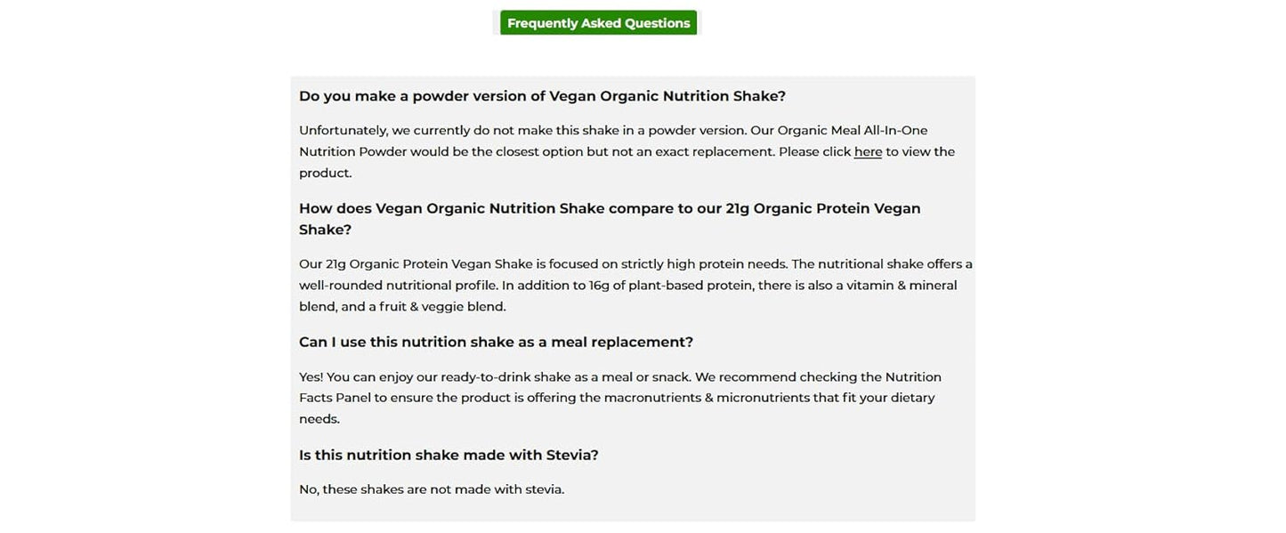 Orgain Organic Nutritional Vegan Protein Shake, Vanilla Bean - 16g Plant Based Protein, Meal Replacement, 21 Vitamins & Minerals, Fruits & Vegetables, Gluten Free, Non-GMO, 11 Fl Oz (Pack of 12)