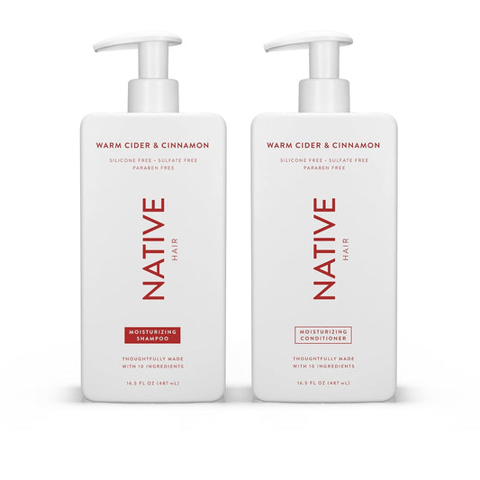 Native Shampoo and Conditioner Contain Naturally Derived Ingredients| All Hair Type Color & Treated, Fine to Dry Damaged, Sulfate & Dye Free - Warm Cider & Cinnamon, 16.5 fl oz each (2 pack)