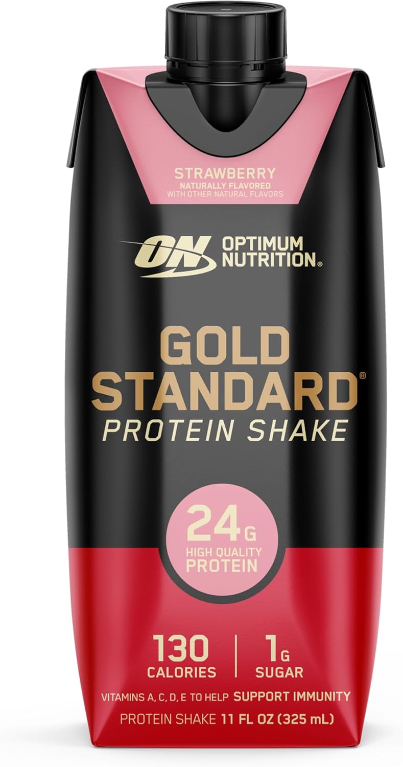 Optimum Nutrition Gold Standard Protein Shake, 24g Protein, Ready to Drink Protein Shake, Gluten Free, Vitamin C for Immune Support, Strawberry, 11 Fl Oz, 12 Count (Pack of 1) (Packaging May Vary)