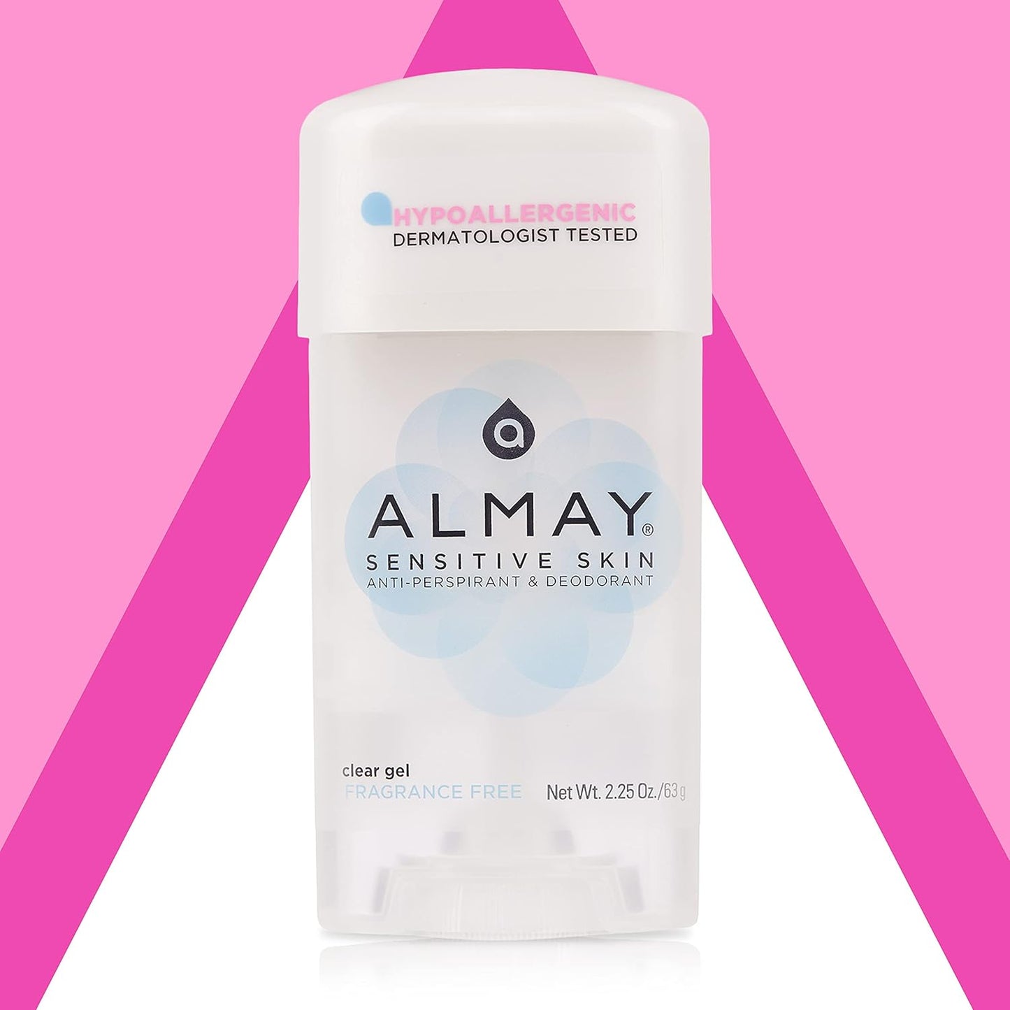 Almay Deodorant for Women, Gel Antiperspirant, Hypoallergenic, Dermatologist Tested for Sensitive Skin, Fragrance Free, 2.25 Oz