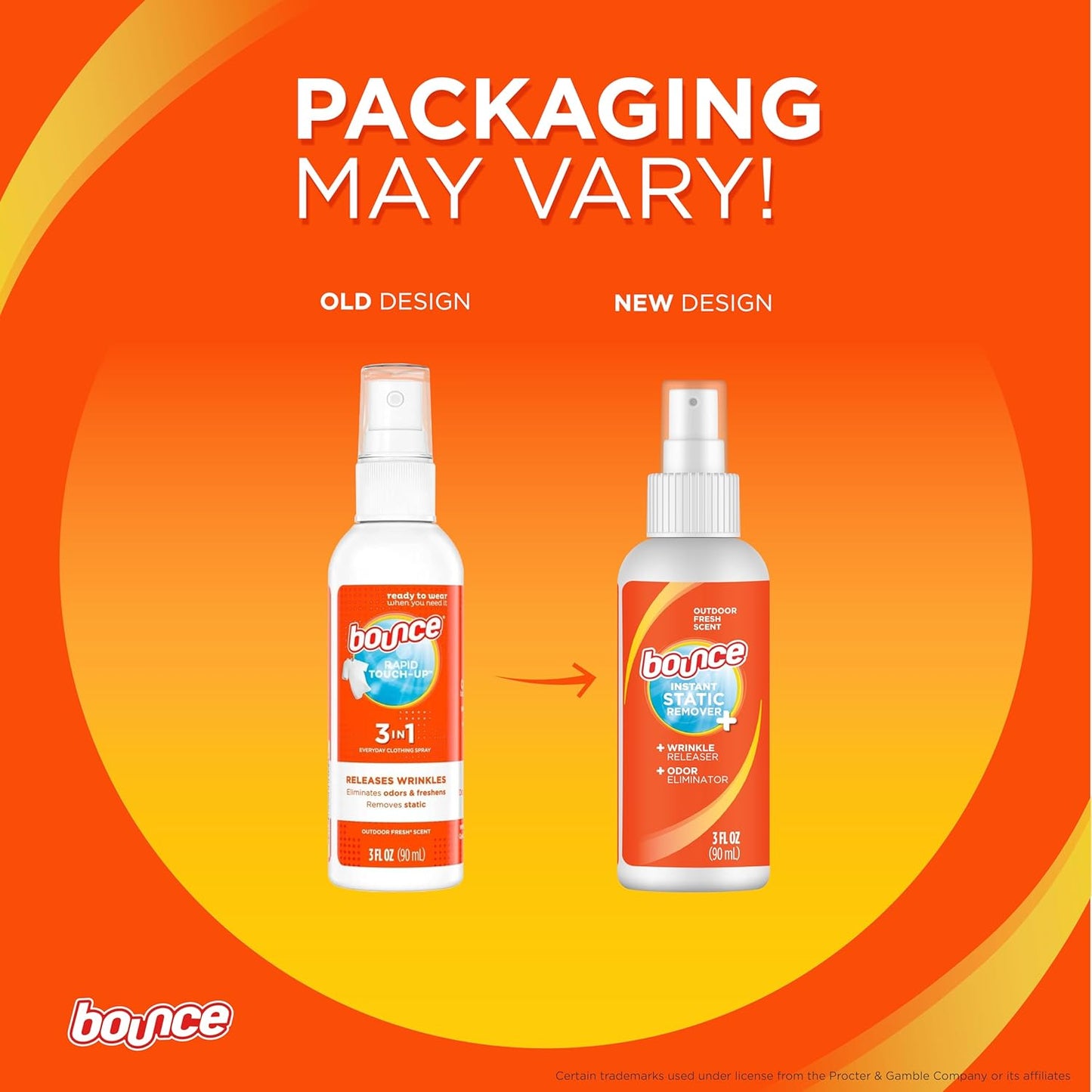 Bounce Anti Static Spray, 3 in 1 Anti Static & Instant Wrinkle Release, Odor Eliminator & Fabric Refresher, Rapid Touch Travel Spray (3 Oz, Pack of 1)